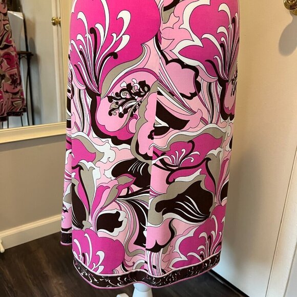 Tahari Arthur S. Levine Pink & Brown Sleeveless Floral Midi Dress, Size 2 - Picture 13 of 16